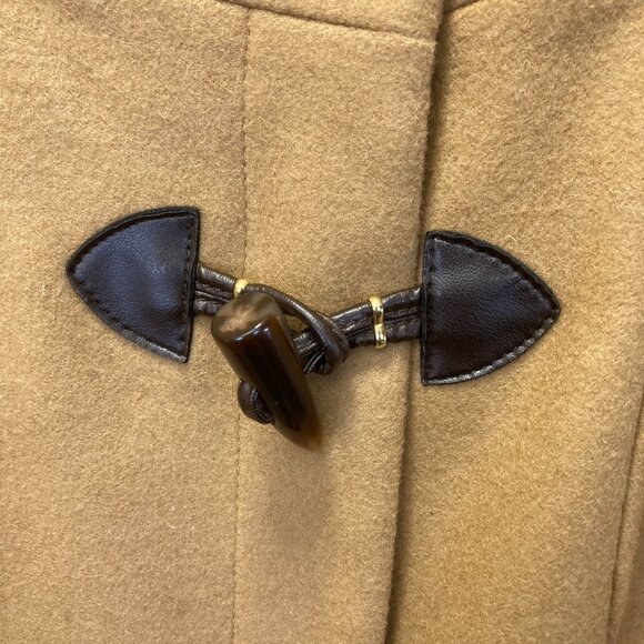 Vintage Harve Benard Wool Toggle Jacket Womens 26W Mid Length Tan Hood Pea Coat - Picture 7 of 16